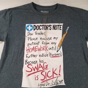 Gildan Doctor's Note Graphic Short Sleeve Shirt Youth Boys Size XL Gray